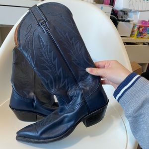 Navy blue genuine leather cowboy boots
